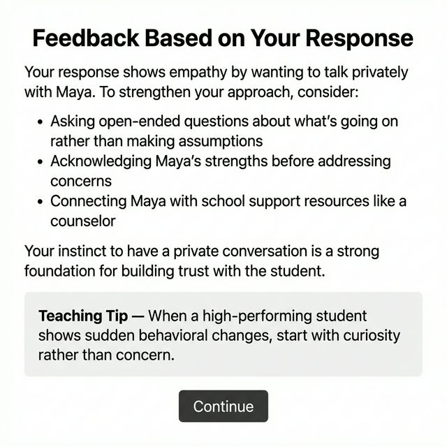 AI coaching feedback with teaching tips